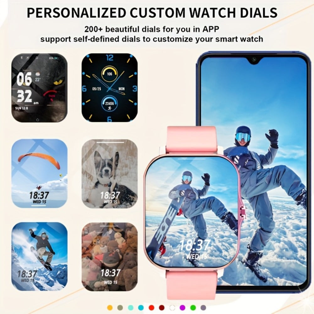Smartwatch with 3 Straps Set 1.83" Full Touch Screen – Wireless Calling Multi Sport Mode Navigation Remote Camera Music USB Rechargeable for Men Women Black Pink Silver Gold