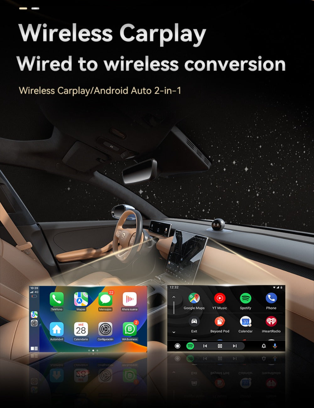 Wireless CarPlay Android Auto Adapter USB Dongle Plug-and-Play Compact Design for Vehicles with Wired CarPlay or Wired Android Auto, Hands-Free Smartphone Connection, Orange & Black