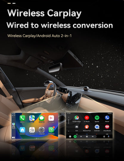 Wireless CarPlay Android Auto Adapter USB Dongle Plug-and-Play Compact Design for Vehicles with Wired CarPlay or Wired Android Auto, Hands-Free Smartphone Connection, Orange & Black