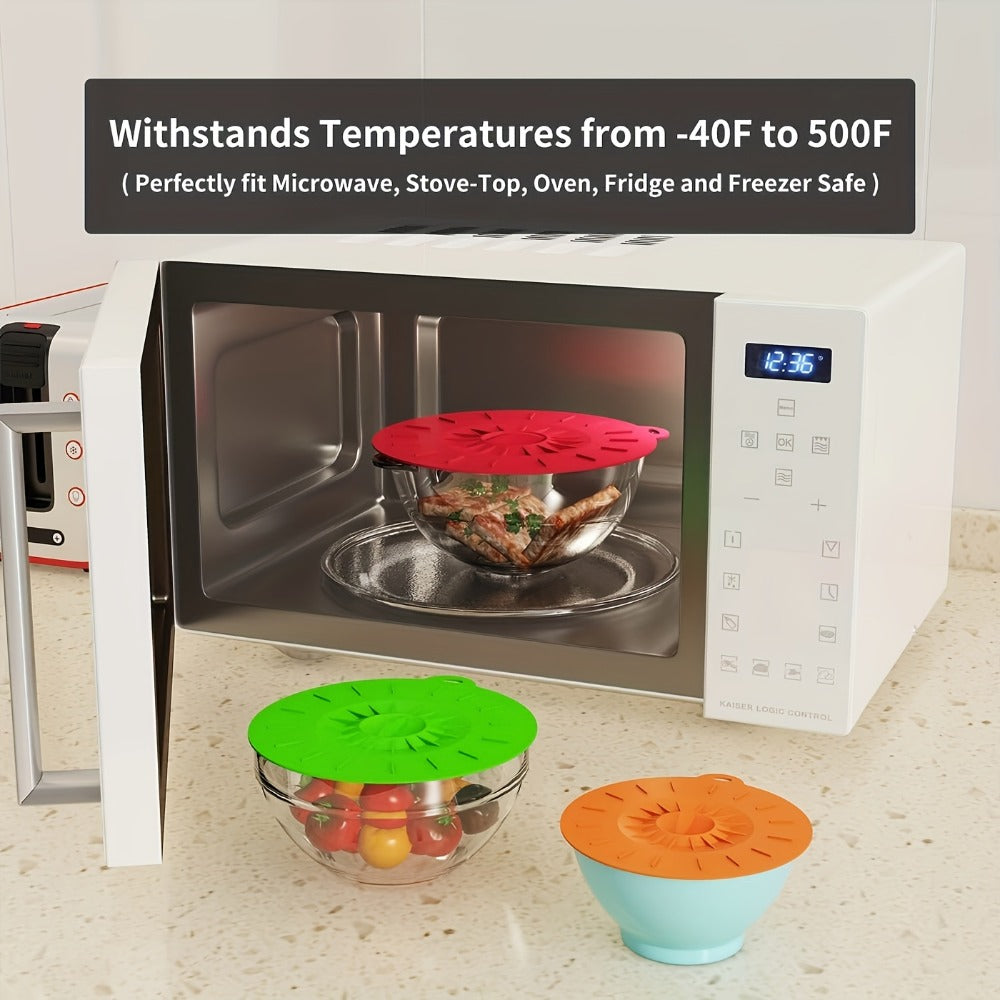 Seven-Piece Reusable Silicone Stretch Lid Set in Five Sizes for Bowls, Cups, Pots and Food Containers
