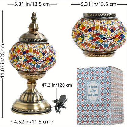 Table Lamp with Mosaic Glass Globe, Metal Base, Seven Color or Pack Options and Three White-Light Modes