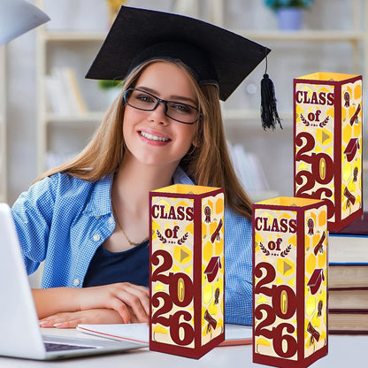 Graduation Centerpiece Set 6pcs Class of 2026 – Decorative Lantern Box Table Decorations for High School & College Graduation Party, Photo Booth Props, Party Kit in Red Blue Green Purple Maroon