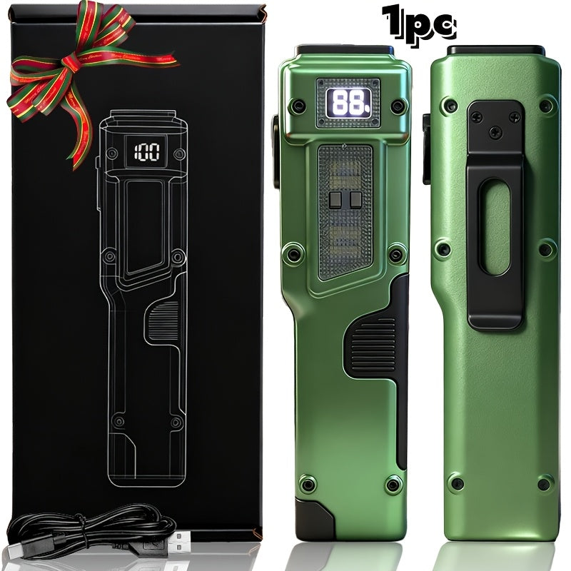 Flashlight Flat EDC Torch with Eight Modes, UV Light, Digital Display, Type-C Charging and Safety Lock