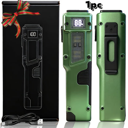 Flashlight Flat EDC Torch with Eight Modes, UV Light, Digital Display, Type-C Charging and Safety Lock