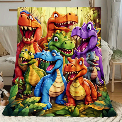 Colorful Dinosaur Print Flannel Blanket with Five Size Options from 29.9 x 39.9 to 60 x 80 Inches