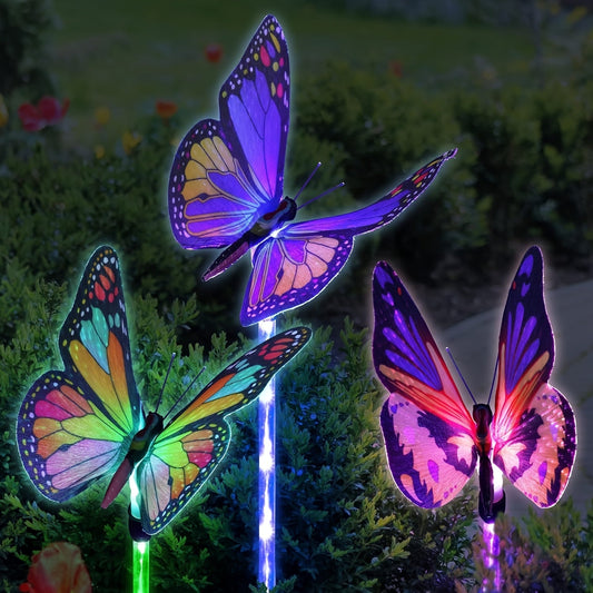 Solar Garden Lights Butterfly Stakes with Color-Changing LEDs in 3- or 6-Pack Sets for Lawn Decor