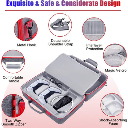 Structured Carrying Case Compatible with PS5 Slim Disc or Digital Consoles, Black or Gray with Shoulder Strap