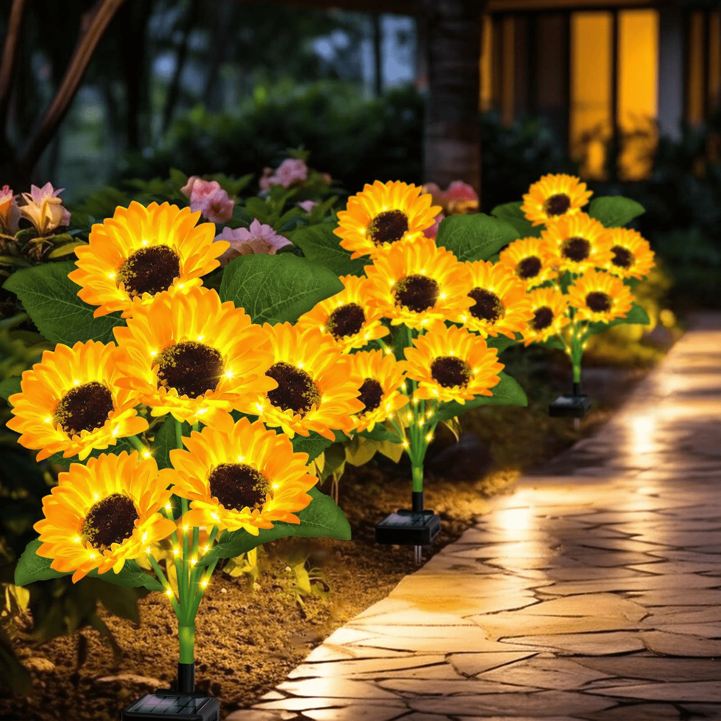 Sunflower Solar Lights Outdoor Garden Decor IP65 Waterproof - 15-Head Solar Powered Sunflower Stake Lights for Garden Flower Bed Pathway Terrace Yard, Decorative Solar Garden Lights Gift for Mom Grandma