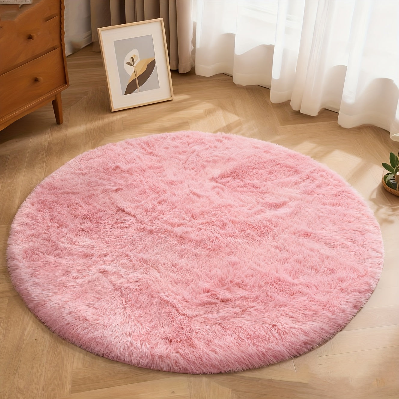 Round Shaggy Area Rug in Seven Solid or Tie-Dye Colors with 4 x 4-Foot to 8 x 8-Foot Sizes