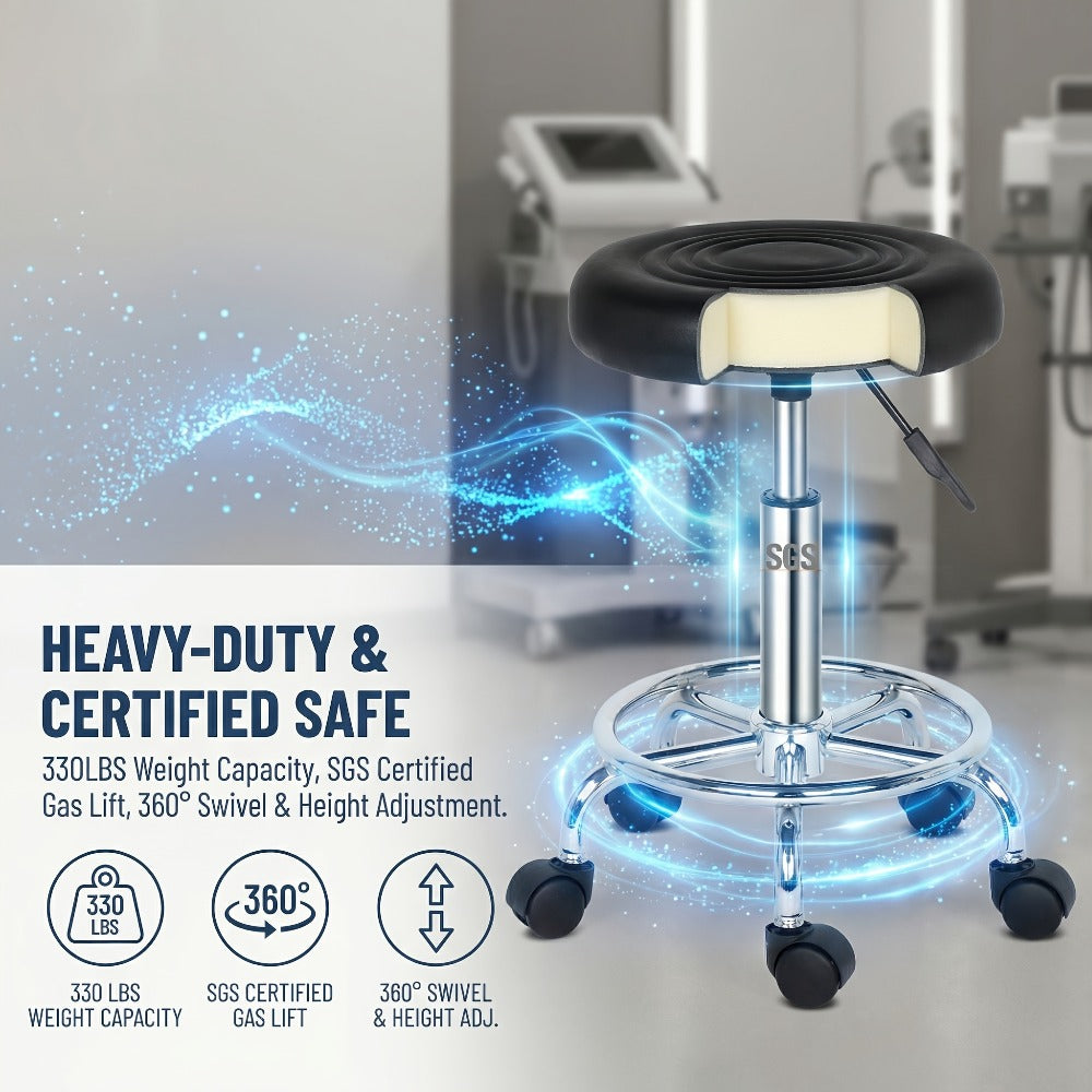 Round Padded Swivel Bar Stool 360° with Chrome Base - Adjustable Height Salon Kitchen Counter Stool for Nail