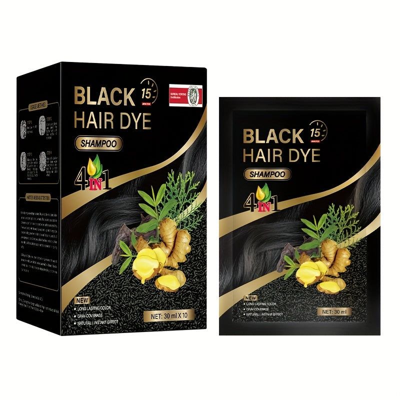 Hair Color Shampoo Sachets 10-Pack with Black, Deep Coffee, Coffee and Chestnut Brown Shade Options