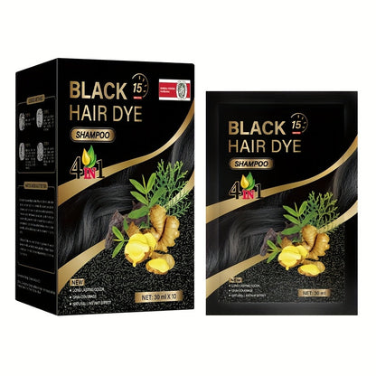 Hair Color Shampoo Sachets 10-Pack with Black, Deep Coffee, Coffee and Chestnut Brown Shade Options