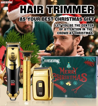 Professional Hair Clipper Set for Men – 3pcs Golden Cordless Kit with Beard Trimmer & T-Blade Trimmer, Hair Cutting & Styling Tools, Ideal Birthday & Father’s Day Gift for Men