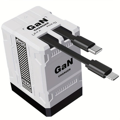 GaN Wall Charger 120W Fast with Retractable Built-In Cable & Foldable Plug – Compact Portable Travel USB-C Adapter for iPhone 17 16 15 14 Pro Max, Samsung Galaxy Ultra, Android Devices, 6 Colors