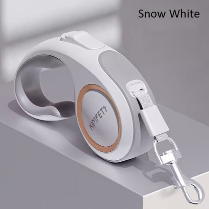 Retractable Dog Leash with 16-Foot Tape, One-Button Lock and Six Champagne, White or Blue Size Options