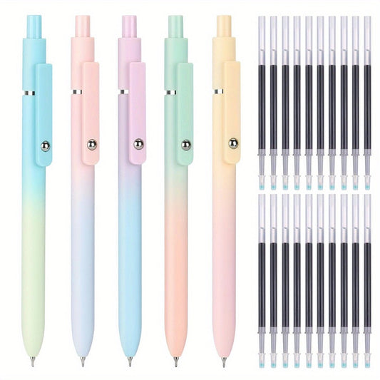 Gel Pen Set 25-Pack – 5 Multicolor Pens + 20 Black Refills 0.5mm Fine Point Quick-Drying Smooth Writing No Feather Ink for Office School Journaling Gifting Vintage Morandi Gradient