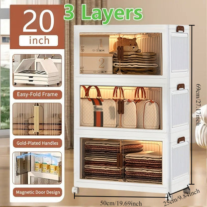 50 cm Wide Folding Storage Cabinet with Wheels and Lids in One to Six-Tier Stackable Options