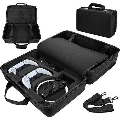 Structured Carrying Case Compatible with PS5 Slim Disc or Digital Consoles, Black or Gray with Shoulder Strap