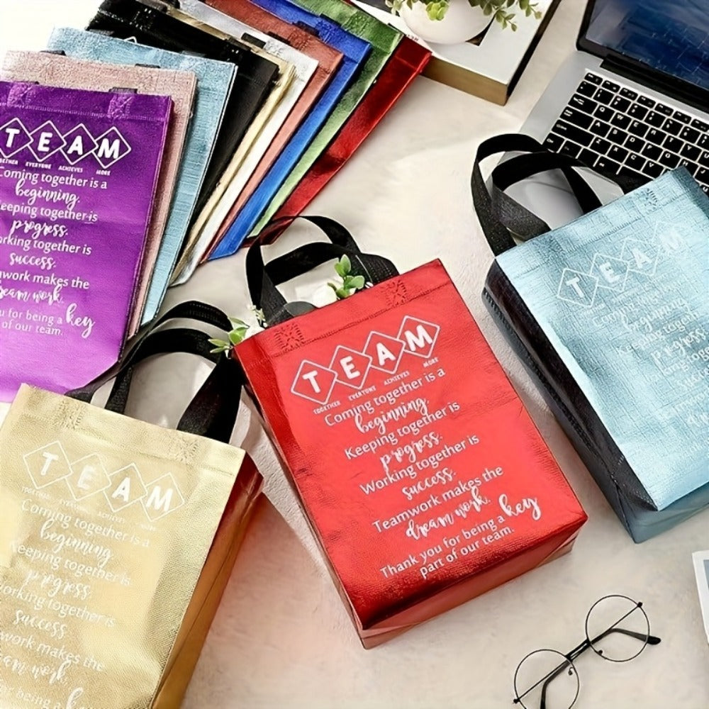 Gift Bag Set Employee Appreciation Print, 15 Random-Color Non-Woven Handle Bags in Ten Message Designs