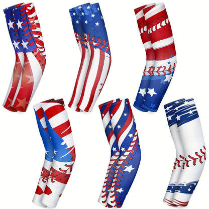 Mixed-Color Baseball Arm Sleeve Set with Red, White and Blue Flag, Star and Stitch Print Designs
