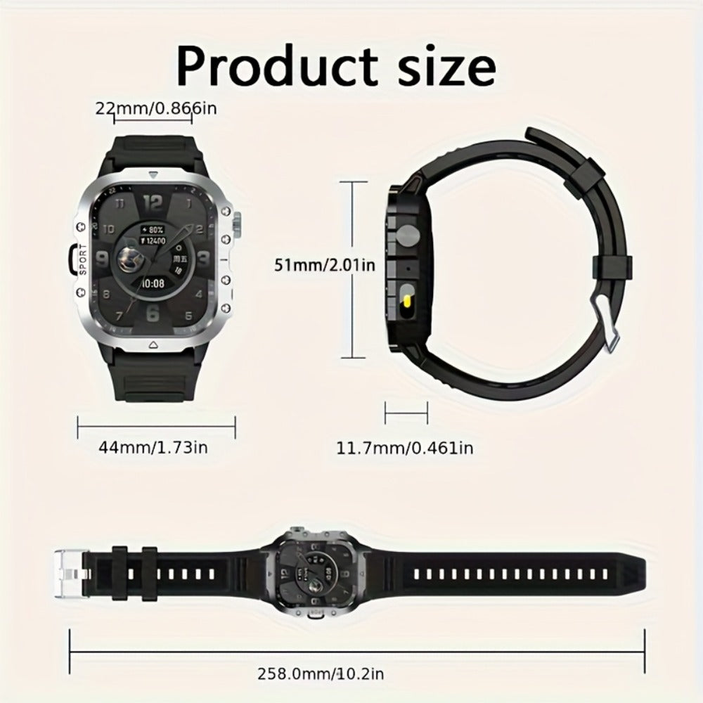 LED Flashlight Outdoor Smartwatch 2.01" Large Screen – Multi-Sport Modes, Long Battery Life, Message Alerts, Fitness Tracker – Rugged Adventure Watch Black Brown Android & iPhone