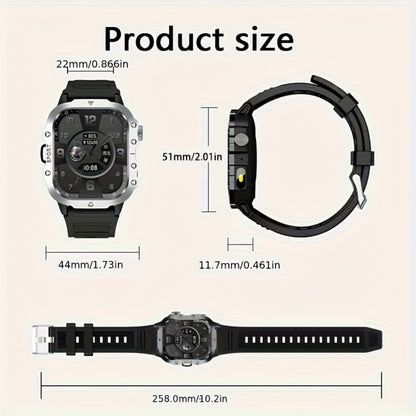 LED Flashlight Outdoor Smartwatch 2.01" Large Screen – Multi-Sport Modes, Long Battery Life, Message Alerts, Fitness Tracker – Rugged Adventure Watch Black Brown Android & iPhone