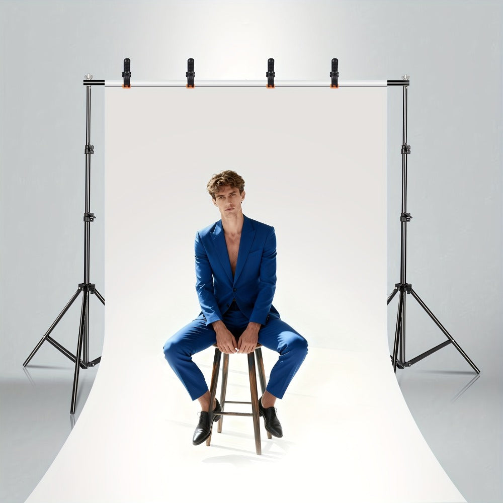 Adjustable Photography Backdrop Stand Kit in 10 x 7-Foot Size with Two Tripods, Four Crossbars, Four Clamps and Carry Bag