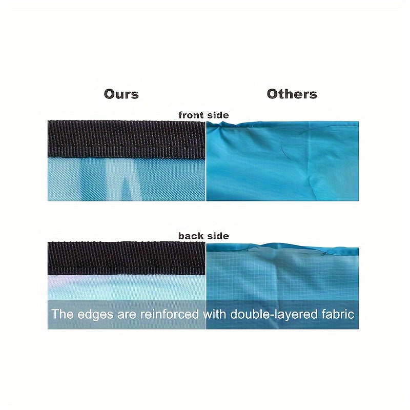 Blue Nylon Beach Mat with Four Stakes, Carabiner and Carry Pouch, 82 x 79in in Two Checkout Labels
