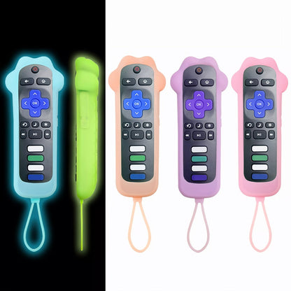 Luminous Green Dog-Paw Remote Control Case with Wrist Loop for Pictured Roku-Style Button Layout