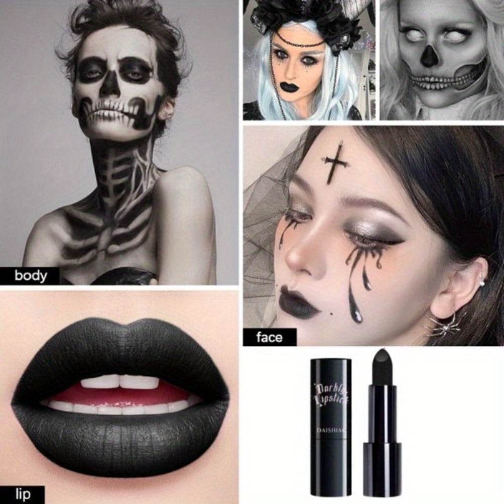 Black Matte Lipstick Set 3 Pack — Waterproof Long-Lasting Gothic Lip Color, Full Coverage Smudge-Proof Dark Lip Makeup for Halloween Costume Valentine's Day Gift for Women