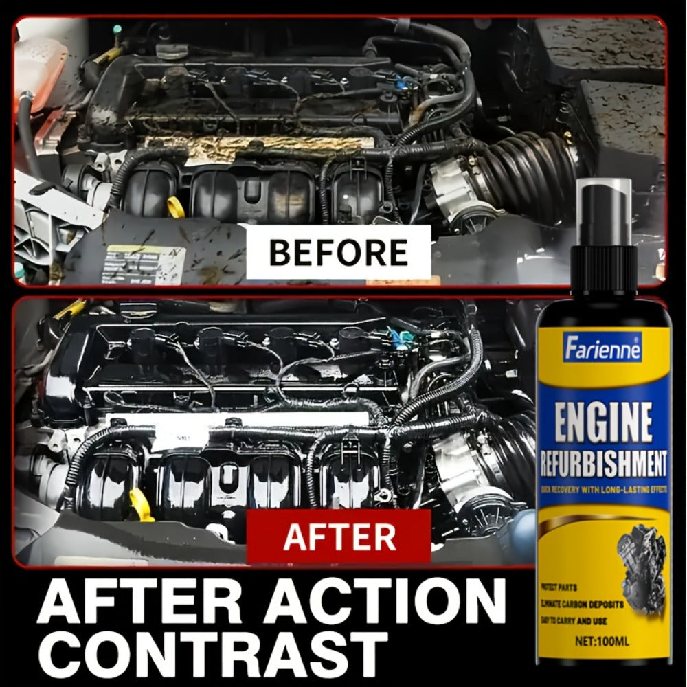 Engine Compartment Restorer Spray 3.38oz with Sponge – Engine Bay Refurbishing Agent, Polishing & Cleaning Spray, Extends Service Life – Fits All Vehicles