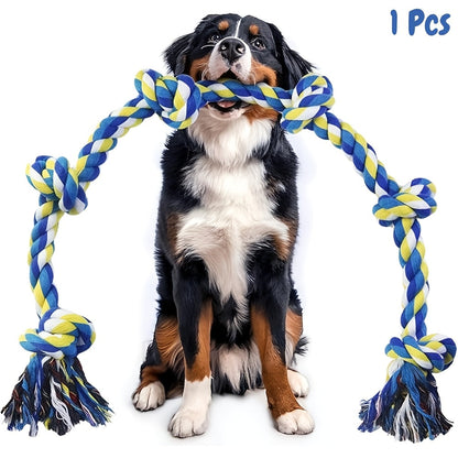 Dog Toy Six-Knot Twisted Rope Bone in Two Colorways for Tug, Fetch and Chew Play with Medium or Large Dogs