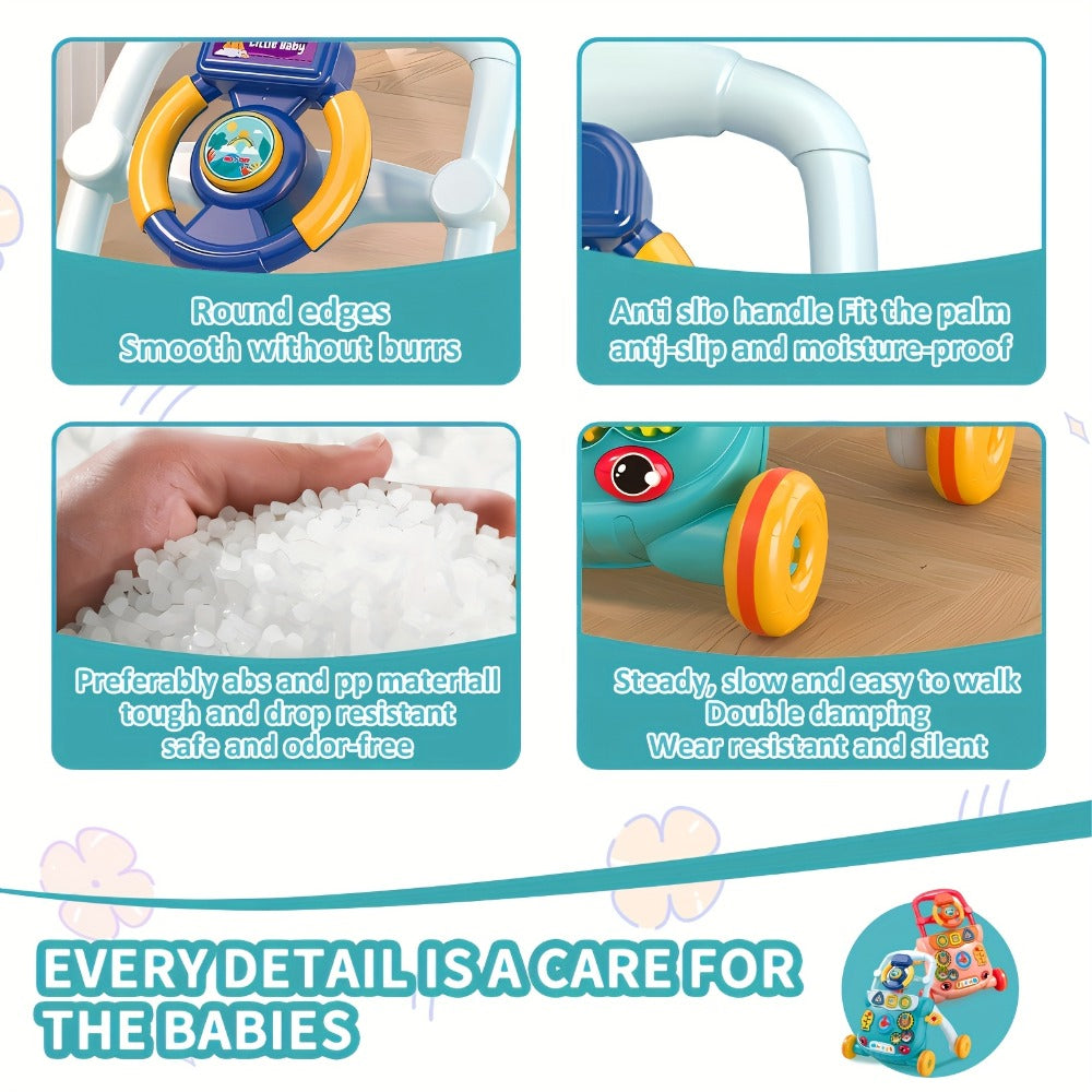 Musical Baby Walker Toy with Anti-Rollover Safety – Multi-Function Sit-to-Stand Activity Center for Early Walking Development, Interactive Learning Push Walker for Infants & Toddlers, Baby Gift