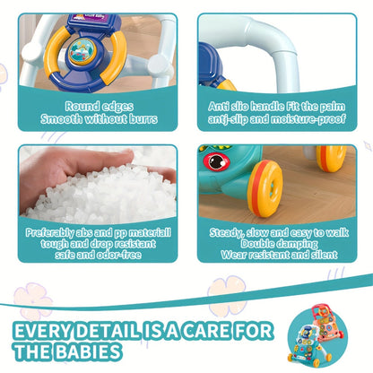 Musical Baby Walker Toy with Anti-Rollover Safety – Multi-Function Sit-to-Stand Activity Center for Early Walking Development, Interactive Learning Push Walker for Infants & Toddlers, Baby Gift