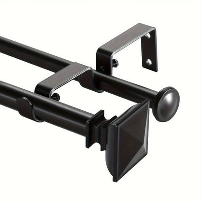 Double Curtain Rod Set with Square Urn Finials Adjustable Double Drapery Rod 5 Finishes 2 Sizes Window Curtain Hardware Easy Install