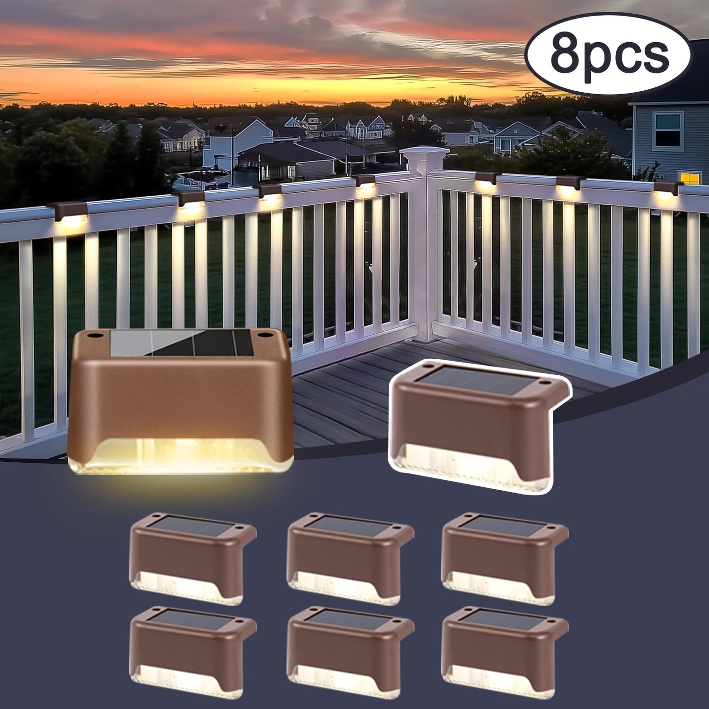 Solar Deck and Step Lights, 8- to 32-Piece Packs in Black, White or Brown with Integrated Panels