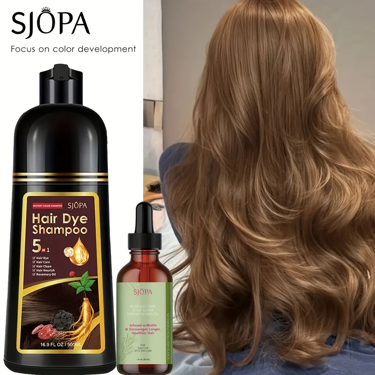 Hair Color Shampoo 5-in-1 Instant Gray Coverage Color Dyeing Conditioner 16.9oz – SJOPA No Ammonia Safe Natural Formula 12 Shades Unisex Men Women