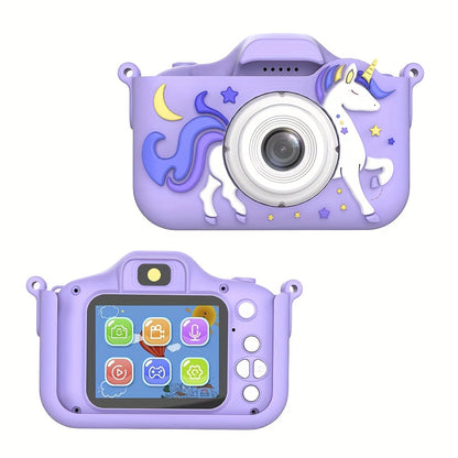 Kids Digital Camera with Rear Screen, Cartoon Unicorn or Dinosaur Shell and Pink, Purple, Blue or Green Options