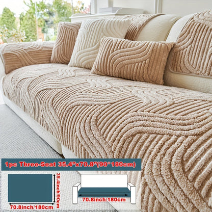 Sofa Cover Wave-Texture Plush Panels for 2 to Large 4-Seater Sofas, Armrest or Pillowcase Options