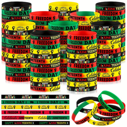 120-Piece Juneteenth 1865 Wristband Set in Black Freedom Day Design for Parties and Community Events
