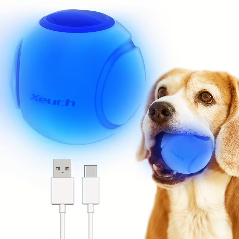 Dog Toy 2.5-Inch Motion-Activated LED Ball with USB-Rechargeable Battery for Night Fetch and Chase