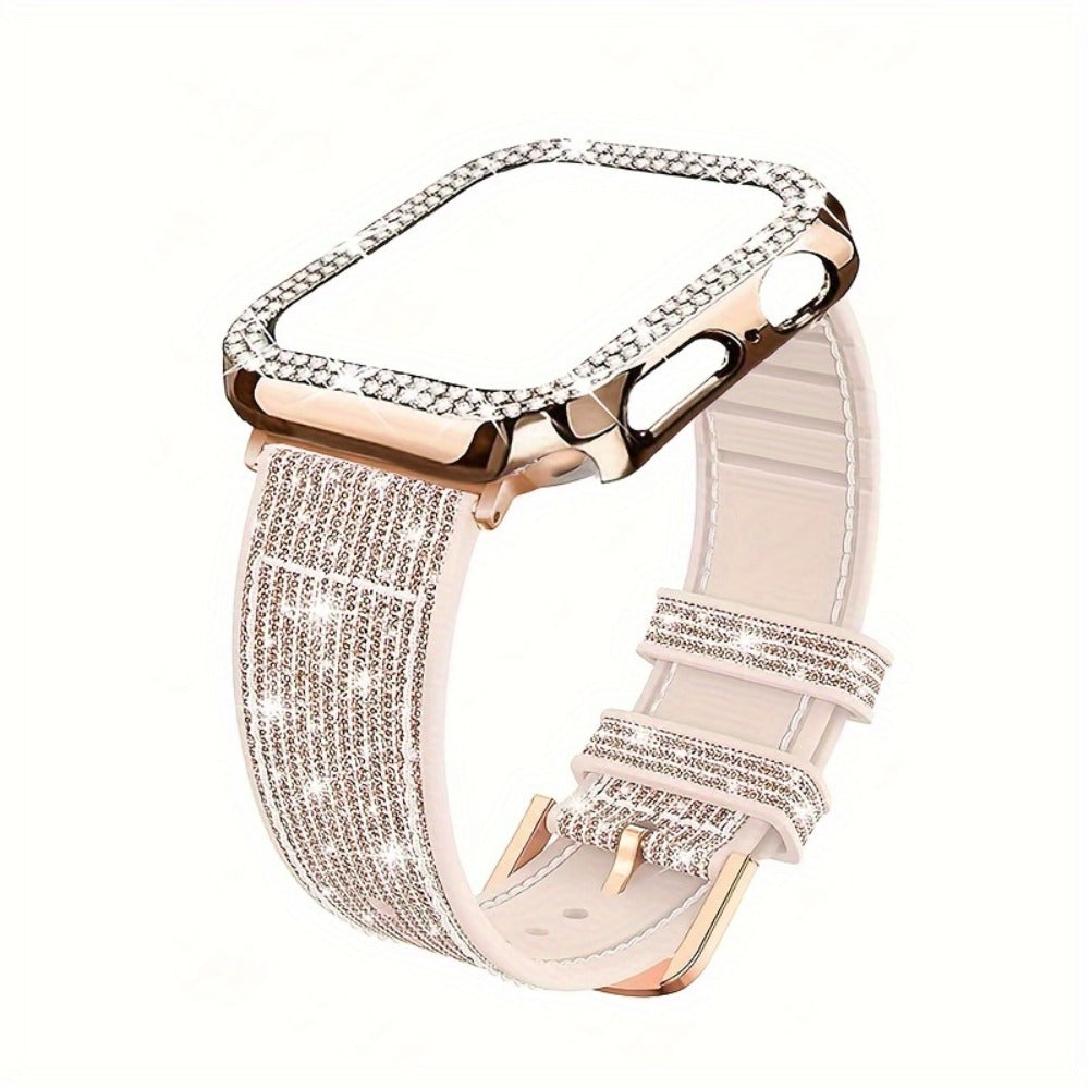 Rhinestone Mesh Watch Band and Matching Case Set for Apple Watch in 19 Color-and-Size Options