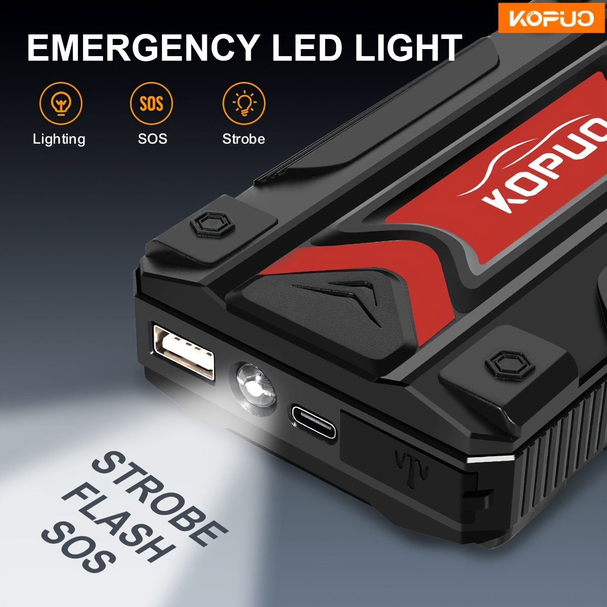 Car Jump Starter Power Bank 3-in-1 12V Battery Booster Charger LED Flashlight SOS for Cars Motorcycles SUVs Compact Emergency Starter Dead Battery in Seconds