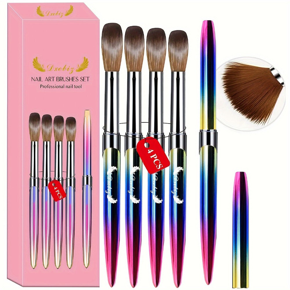 Four-Piece Acrylic Nail Art Brush Set with Gradient Handles and Sizes 10, 12, 14 and 16 for Detail Work