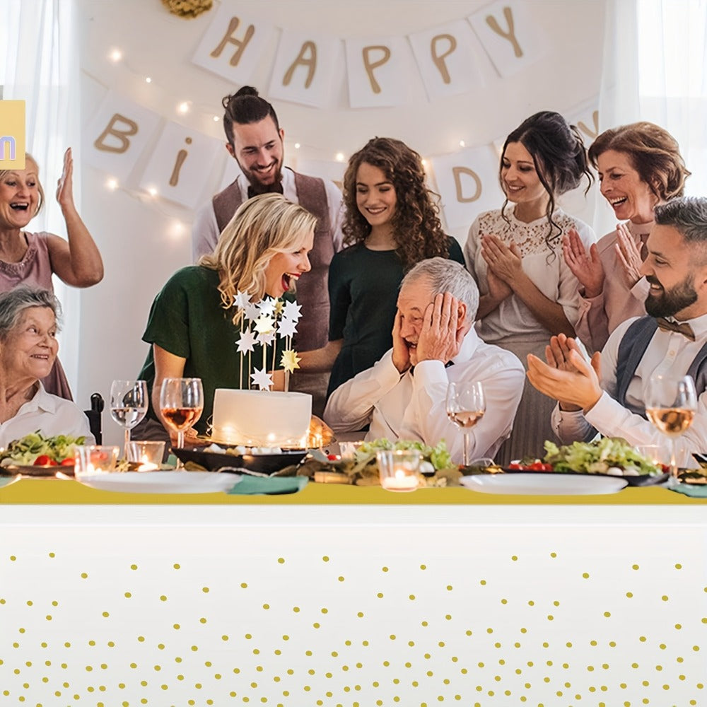 White and Gold Party Tablecloth and Runner Set, 10 Pieces with Five Covers and Five 12 x 108 Inch Runners