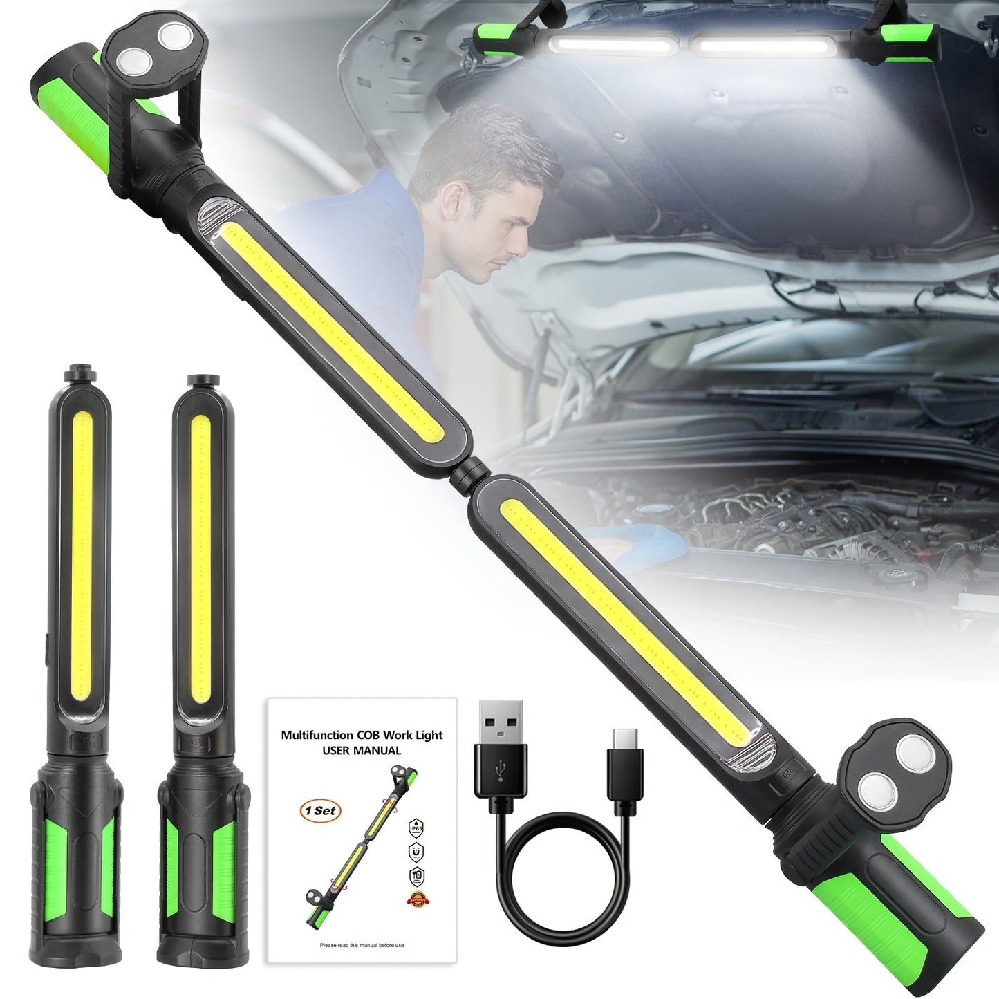 Rechargeable Magnetic LED Work Light with Swivel Hook, Sensor-Control or Standard Floodlight Options