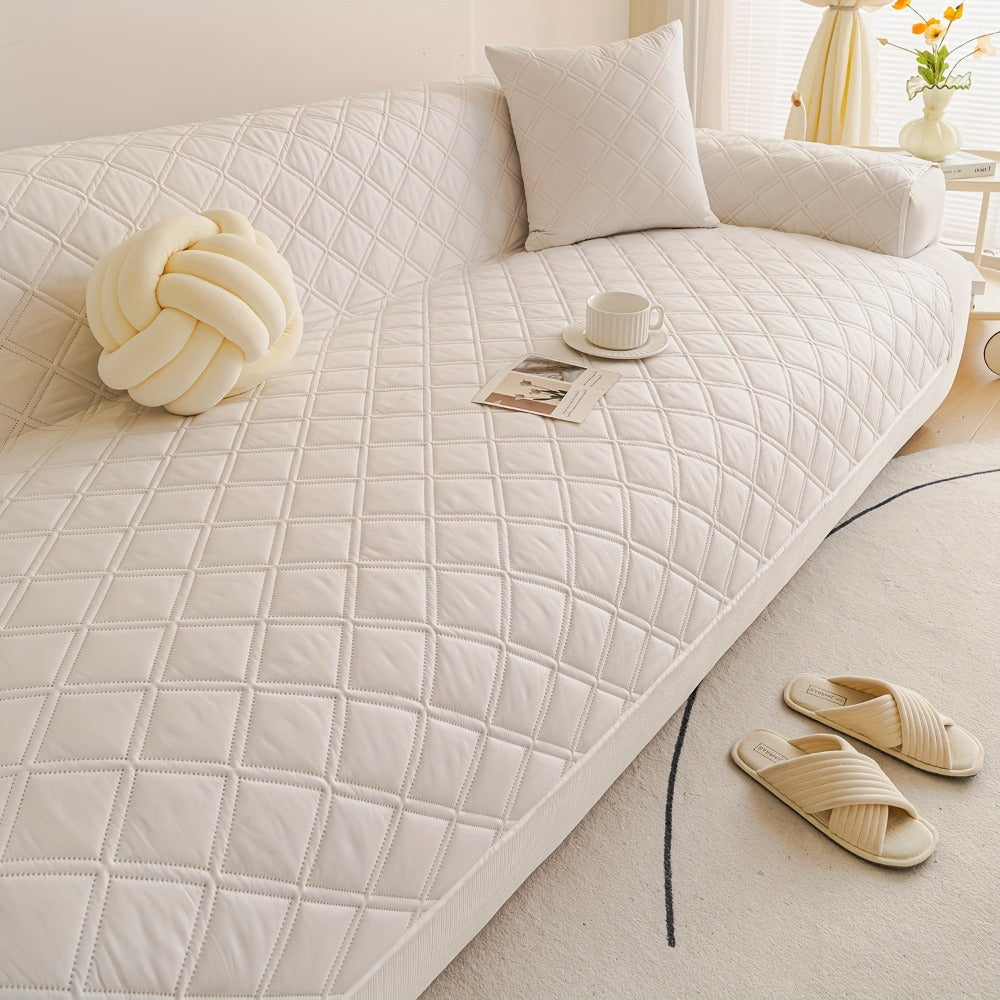 Sofa Cover Three-Piece Soundwave Embossed Set with Sofa Panel, Two Armrest Covers and Anti-Slip Mat