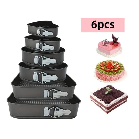 Cake Pan Set 6-Piece with Removable Bottom, Carbon Steel Nonstick Baking Molds in 3 Shapes Square Round Heart, Heavy Duty Springform Cake Pans for Chiffon Mousse Cheesecake Birthday Wedding