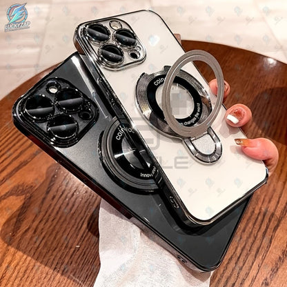 Magnetic iPhone Case Electroplated PC Shockproof Clear Back U-Shield Kickstand Lens Protector for iPhone 17 Pro Max 17 Pro 17 Air 17 16 15 14 13 12 11 Series – 5 Colors MagSafe Compatible