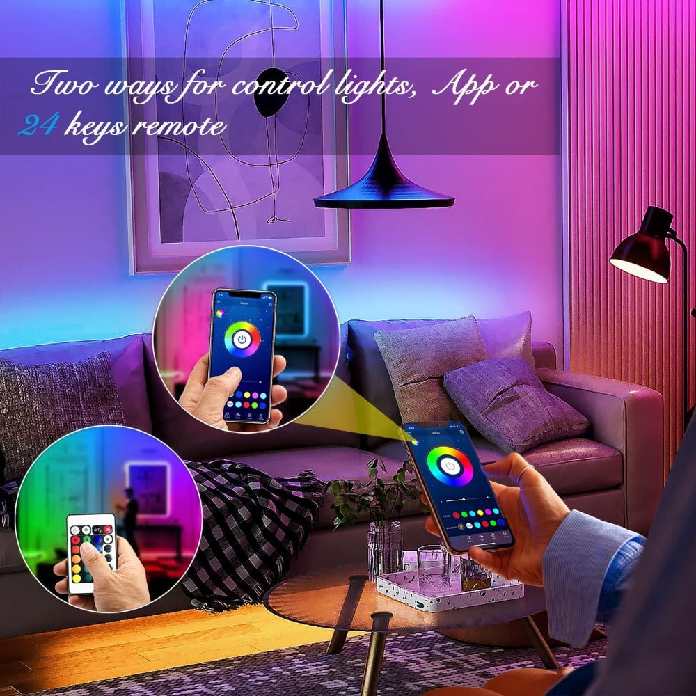 RGB Smart IC LED Strip Light Kit, 25ft to 200ft with App, Handheld Remote, Music Mode and Five Length Options